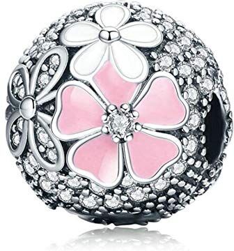 YaShuo Charm in argento Sterling 925 a forma di cuore con clip per braccialetti Pandora. e Argento, colore: Ciondoli a forma di fiore rosa, cod. YS-S193