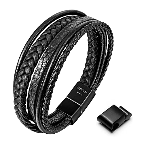 Speroto Bracciale da Uomo in Pelle Premium Nero/Marrone, Chiusura Magnetica in Acciaio Inossidabile, Idea Regalo per Uomo/Donna (Nero A, 23.5)