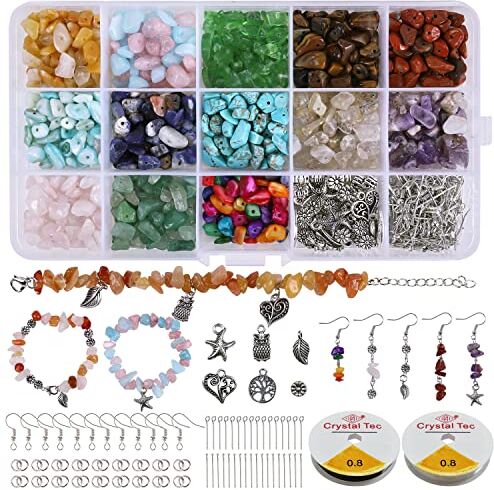 Hongyans 836 Pezzi Perline Pietre Naturali Kit Creazione Gioielli Irregolari Gemme Pietre Dure con Ciondoli Ganci Orecchini Accessori per Gioielli Fai da Te Braccialetto Collana