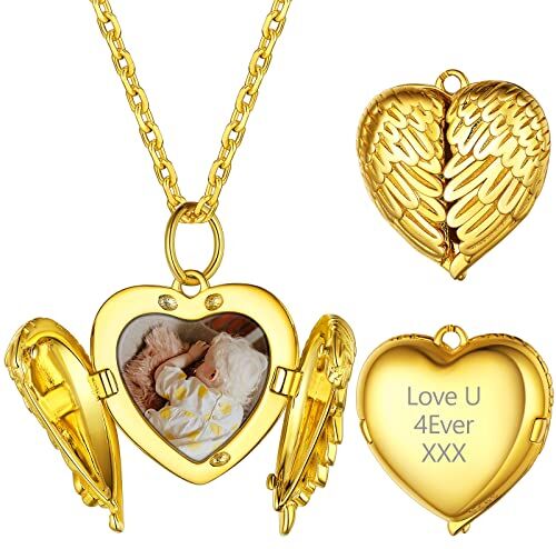 Supcare Cuore Collana con Foto Personalizzata, Ali Collana Argento 925 Donna, Locket Medaglione Ciondolo Portafoto, Oro Collana Personalizzata con Foto, Idee Regalo per Mamma Donne