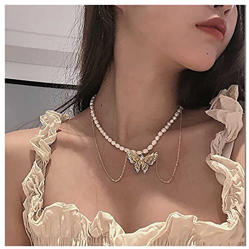 Inilbran Boho Stratificato Perla Farfalla Collana Girocollo Oro Farfalla Collana Girocollo Vintage Perla Collana Grande 3d Farfalla Ciondolo Collana Gioielli Per Le Donne E Le Ragazze