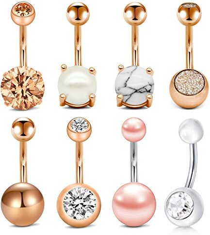 incaton 1.6mm Acciaio Inox Piercing all'ombelico Anello con Corpo Ombelico Pancia Ombelico Piercing 8 Pezzi Oro Rosa