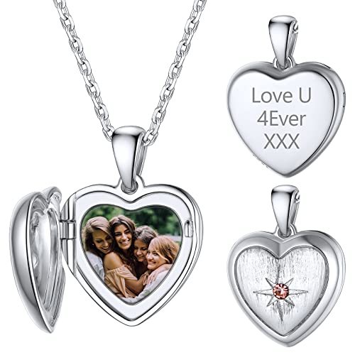 Supcare Cuore Collana con Foto Personalizzata, Collana Argento 925 Donna, Raggi di Sole Medaglione Ciondolo Portafoto, Argento Collana Personalizzata con Foto, Idee Regalo per Donne