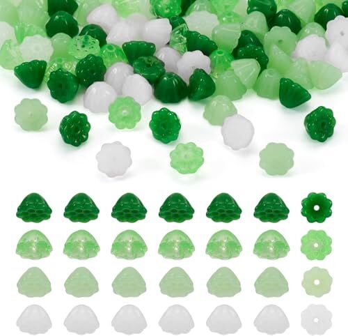 Crafans 100 perline in vetro lavorato a forma di fiore di loto, fatte a mano, distanziatori a forma di fiore di loto, per orecchini, collane e gioielli fai da te, colore: verde