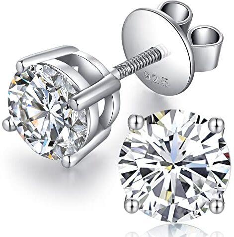 jiamiaoi 18K Oro Bianco placcato Orecchini Diamante Uomo in Argento Sterling 925 con AAAA+ Zirconi Orecchini Brillantino Orecchini Uomo Diamanti con Chiusura a Vite Sicura (E-Rotondo, 4mm(0.25Ct))