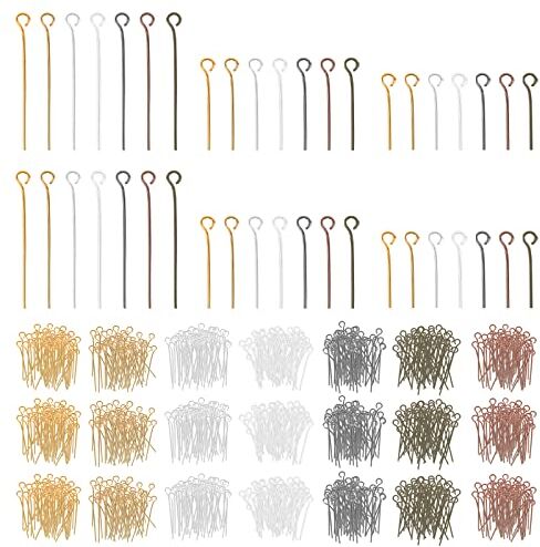 Lusofie 1400 Pezzi Eye Pin 7 Colori Perni per Occhi Spilli a Occhio Aperto 3 Dimensioni Chiodini Ochiello in Metallo Connettori Pendenti Adatti per Bracciali Collane Orecchini Creazione di Gioielli