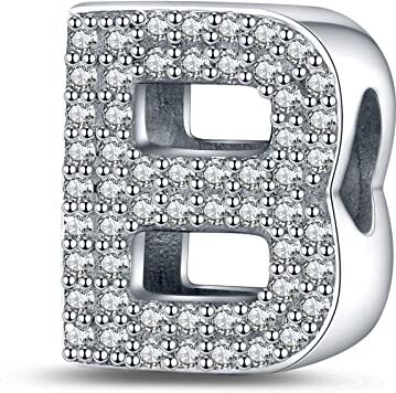 LaMenars Ciondolo Lettera B Perline in Argento Sterling 925 per Braccialetti con Zirconia Cubica 5A, Regali Gioielli di Compleanno Donne Ragazze