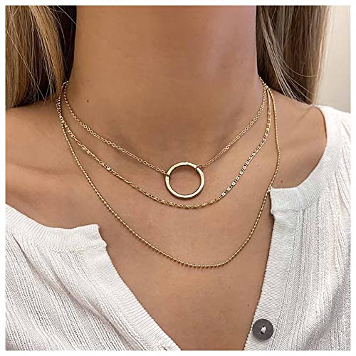 Cimenexe Collana con Ciondolo Cerchio a Strati Bohemien Collana Girocollo Cerchio Karma Oro Collana Cerchio Cavo Catena Collana Cerchio Geometrico Collana Rotonda Gioielli per Donne e Ragazze Regali