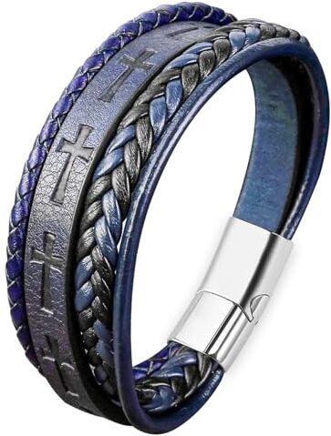 Mochity Bracciale Uomo Pelle, Bracciale Uomo, Bracciali Uomo Acciaio Inox, Con Scatola Regalo, Bracciali Uomo Cuoio, Bracciale Uomo Acciaio, Bracciali Uomo, Braccialetto Uomo, Braccialetti Uomo (J)