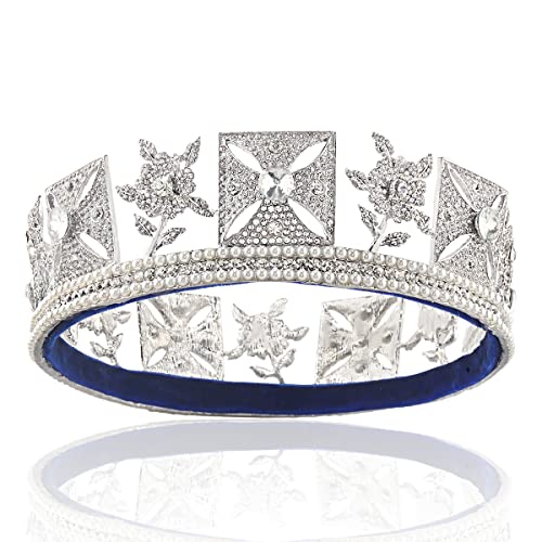 LEEMASING Retro strass perla re regina corona cerchio completo corona copricapo per matrimonio festa fotografia regali di Natale (con flanella)