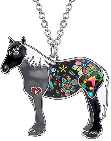 NEWEI Collana Cavallo Smalto Pendente Cavalli Gioielli Donna Ragazza Cavallo Amante Idee Regalo Compleanno (Ebano)