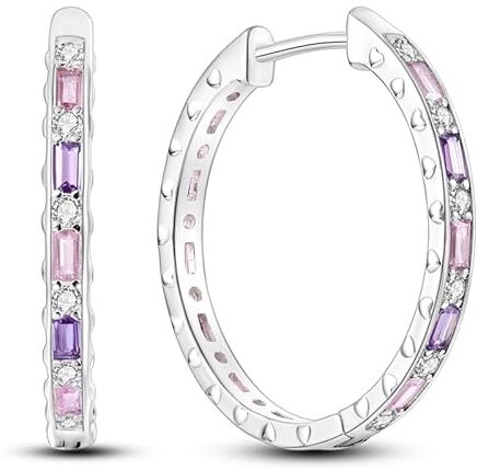 QIKAOLA Orecchini a U in argento 925 Orecchini a cerchio colorati con zirconi anallergici Orecchini a cerchio grandi da donna