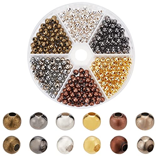PH PandaHall 420pcs/scatola Perline distanziatore Spacer Beads in Ferro per la Collana di Gioielli Braccialetto, Tondo, Colore Misto, 5mm, Foro: 2mm, Argento, Oro, Bronzo Antico