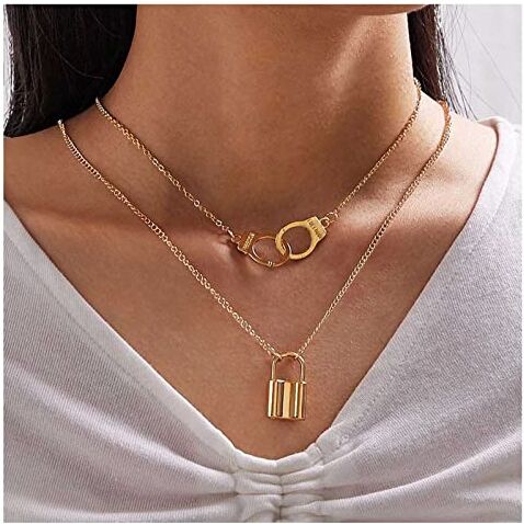 Inilbran Boho Lock Collane con ciondolo Collane con lucchetto a catena Collana con manette a strati Collana con catena in oro con lucchetto Gioielli per donne e ragazze