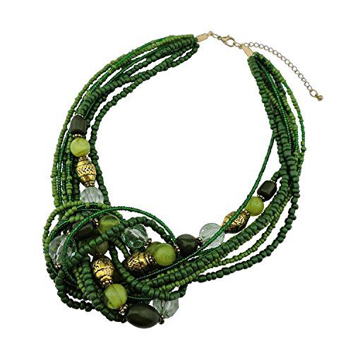 Bocar Collana Multistrato in Oro Anticato con Perline in Acquamarina e Nichel, Colore: Green, cod.(-green)