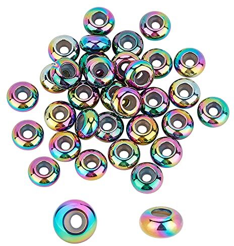 UNICRAFTALE 30 pz 8x4 mm Perline in Acciaio Inox con Gomma all'Interno Slider Perline Stopper Perline Rotonde per Collane e Bracciali Multicolore per Creazione di Gioielli Gomma Foro 2 mm