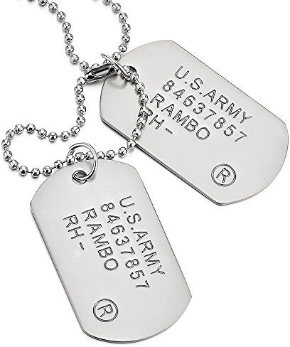 COOLSTEELANDBEYOND Classico due pezzi militari esercito dogtag ciondolo collana uomo con catena di palla 70 cm, Metallo, no-applicabile