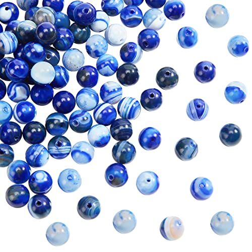 DICOSMETIC 2 Filo di Agata Naturale Fili di Perline di Pietre da 8 mm Perlina di Agata Fasciata Blu Pietre Preziose Perlina di Cristallo Rotonda Perla Sfusa per La Creazione di Gioielli, Foro: 1.2 mm