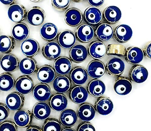 Perlin Nazar Boncugu, occhio blu, Evil Eye, braccialetto di perle per gioielli, in vetro argentato, amuleto smaltato, e intermedie, 10 pezzi, gioielli fai da te