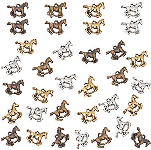 PH PandaHall 120pcs 4 colori pendenti di cavallo che corrono cavallo animale Charms perline equestri tibetane Charms per gioielli collana braccialetto fai da te