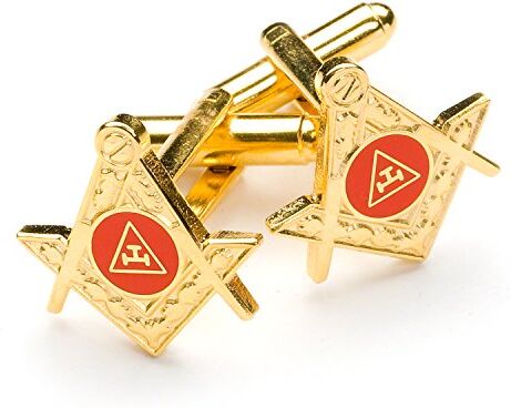 THE MASONIC COLLECTION Gemelli rossi con simbolo dell'arco reale tau (quadrato e a forma di bussola) Placcato in oro Un regalo massonico perfetto per uomini massonici con scatola regalo