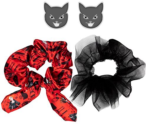 Disney Hocus Pocus VS700816L Set di 2 orecchini con elastico e gatto, colore: rosso e nero