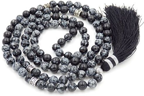 Generic 108 Mala Tibetano Collana per Donne Uomo, Mala Bracciale Buddista, Meditazione Mala, Snowflake Obsidian Yoga Mala