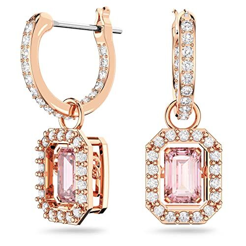 Swarovski Millenia Orecchini Pendenti, con Pavé di Cristalli e Zirconia a Taglio Ottagonale, Placcati in Tonalità Oro Rosa, Rosa