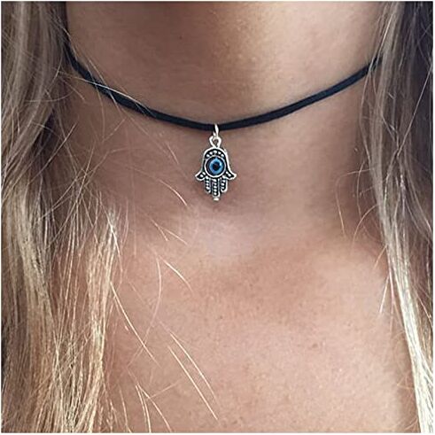 Inilbran Boho Palma Ciondolo Collana Hamsa Mano Collana Catena Occhio Malvagio Choker Collana Di Velluto Corda Hamsa Clavicola Collana Gioielli Per Donne E Ragazze