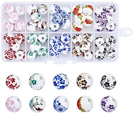 PH PandaHall PandaHall Perline rotonde in porcellana, 10 colori, 12 mm, con foro grande, in ceramica, stile tradizionale cinese fatto a mano, per braccialetti fai da te, collane, gioielli, foro: 3 mm