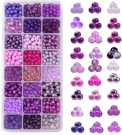 PH PandaHall 24 colori perline di vetro rotonde da 6 mm, 1440 pezzi perline sfuse serie viola per braccialetti, orecchino per collane Creazione di gioielli, stili misti