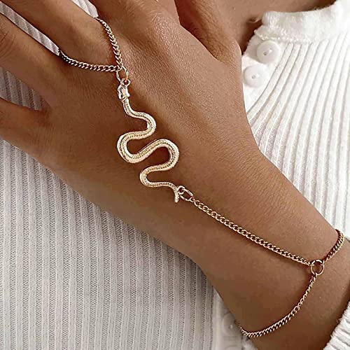 Atentuyi Bracciale Punk Snake Bracciale D'oro Serpente Dito Anello Bracciale Serpente Catena Mano Bracciale Serpente Catena Boho Schiavo Bracciale Mano Imbracatura Bracciale Gioielli Per Donne Ragazze