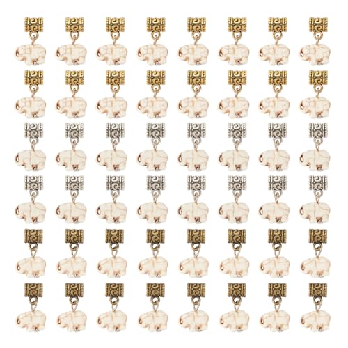 OLYCRAFT 48 perline per dreadlock con ciondolo a forma di elefante, in lega, in stile tibetano, perline africane per dreadlock, con ciondolo a forma di elefante, gioielli per capelli per trecce, 2,3