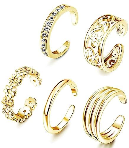 LEEQBCR 5 Pcs Anello da punta in argento 925, donna, anello a fascia aperta regolabile, anello, gioielli (oro)