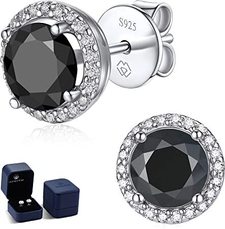 MomentWish Orecchini Neri Moissanite Argento 925, 1-2 Carati Orecchino Punto Luce Donna Uomo Bottone Anallergici Simulato Diamanti Brillanti VVS1 D Colore con Certificato GRA Regalo 6.5mm