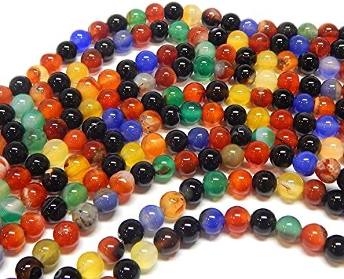 Perlin Filo di pietre preziose da 8, 6 e 4 mm, diversi colori, pietre naturali rotonde forate da infilare (4 mm, 90 pezzi)