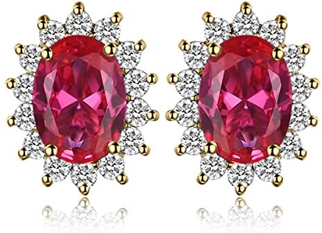 JewelryPalace Kate Middleton Orecchini a Bottone Donna Argento 925 con Creato Rubino Rosso, Princess Diana William Orecchini a Lobo con Pietra Ovale, Orecchini Stud in Oro Set Gioielli Donna