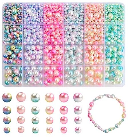 Anseom 1890 Pezz Colorate Perle Imitazione Perline 4/6/8/10 mm Kit di Perla Rotonda Perline Sfuse Rotondi Perle Assortimento di Colori Mix per Gioielli Collana Braccialetto Artigianale Orecchini