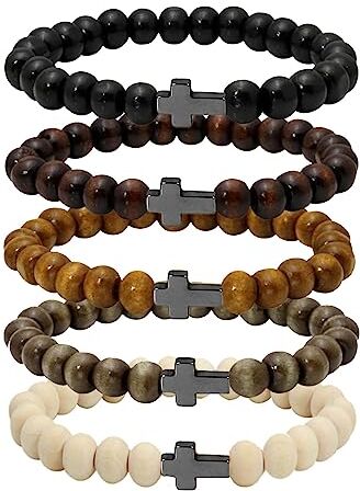 MILAKOO Braccialetto tibetano buddista da meditazione Mala con perline di legno da uomo elastico 6/8 mm, Pietra Legno, Nessuna pietra preziosa