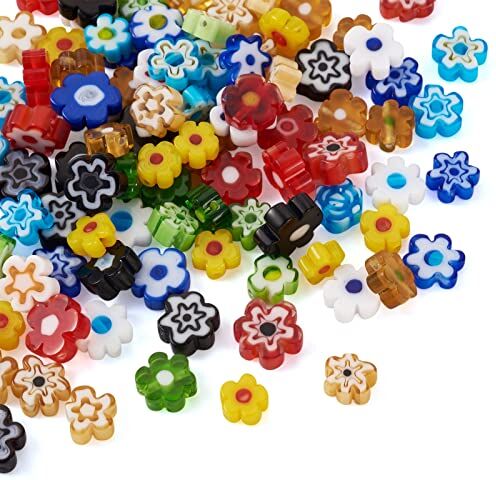 PH PandaHall PandaHall 180 perline di vetro millefiori fatte a mano a forma di fiore perline a forma di fiore in 9 colori distanziatore di vetro perline allentate per braccialetto, collana, orecchini, gioielli