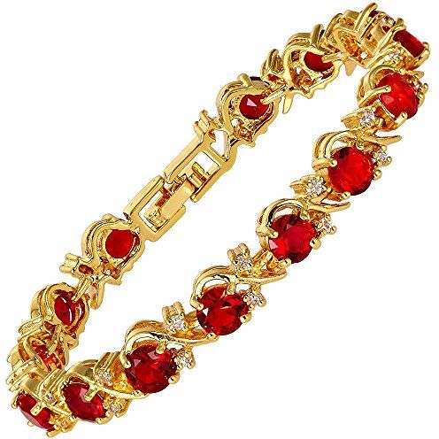 Rizilia Pietre preziose Rosse di Pietre preziose del Girocollo Fine CZ 18K Oro Giallo Placcato [18cm / 7inch] Bracciale Tennis Semplice Elegante Regolazione del Pugno [Sacchetto di monili Liberi]