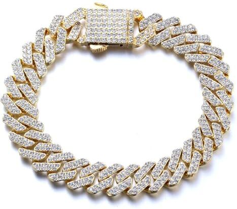 HALUKAKAH Placcato in Vero Oro 18 Carati Diamante Cubano Bracciale a Maglie per Uomo Oltre 300 Lab Diamanti Larghezza 12 mm Lunghezza 20 cm con Confezione Regalo