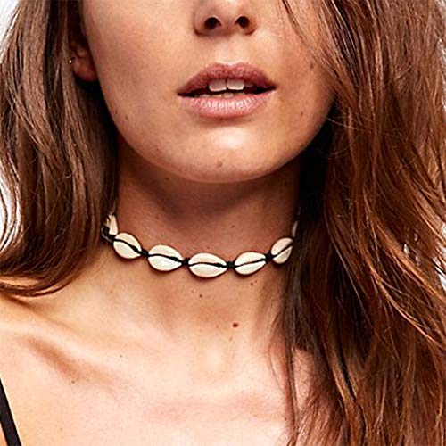 Yienate Collana girocollo in stile bohémien, semplice ciondolo a forma di conchiglia, intrecciata a mano, per donne e ragazze (nero)