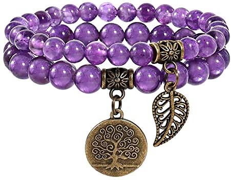 Farfume Braccialetti Chakra da donna Bracciale con cristalli di pietre curative per donna Bracciale con pietre preziose naturali Un set di braccialetti con doppia perla(Ametista)