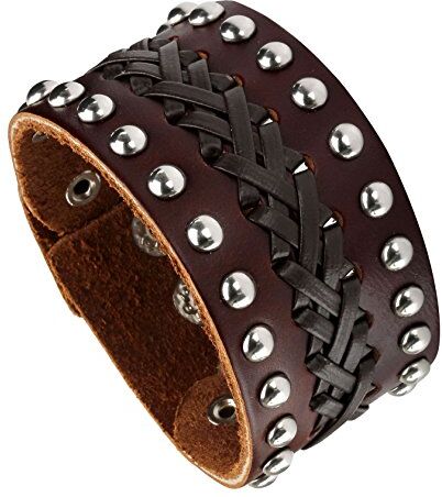 MILAKOO Bracciale di pelle a fascia larga con borchie metalliche nero con borchie di metallo in stile motociclista punk rock largo cintu