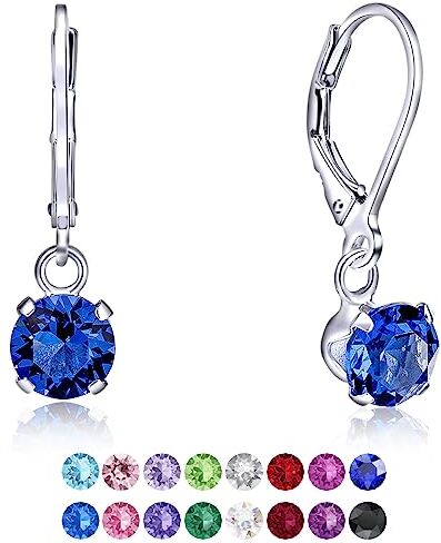 DTPsilver ® Orecchini Donna Argento 925 con Cristalli Swarovski® Elements Orecchini Pendenti Donna Orecchini Punto Luce Diametro 6 mm Orecchini Blu Zaffiro