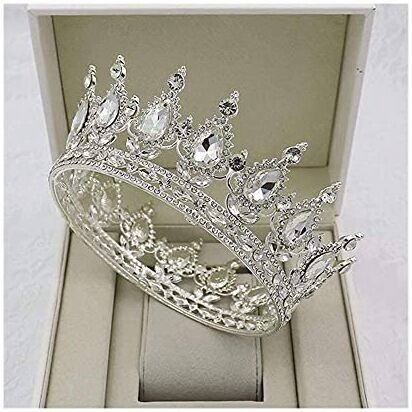 YTGLQAZ Accessori Per Capelli Fasce Per Le Donne Diademi Di Cristallo Dorati Corona Rotonda Royal Queen King Crowns Diadema Prom Accessori Per Gioielli Per Capelli Da Sposa (Colore Metallo: Silver W