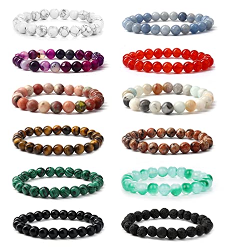 YADOCA YAODCA 12 Pezzi 8mm Braccialetti di Perline per Uomo Donna Healing Bracciale in Pietra Naturale Regolabile Stretch Braccialetti Occhio di Tigre Perline Set