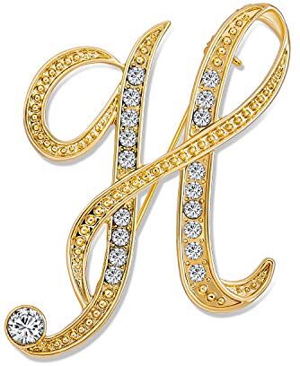 Bling Jewelry Grande Dichiarazione Abc Pave Cristallo Corsivo Lettere Monogramma Alfabeto Iniziale H Sciarpa Spilla Per Le Donne Placcato Oro Giallo