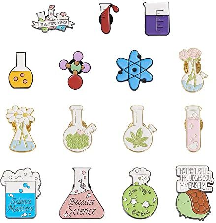 PH PandaHall 15pcs Chimica Smalto Spille Cartoon Flask Elemento Scienza Spilla Distintivi Risvolto per Scienziato Abbigliamento Giacca Borsa Zaino Decorazione